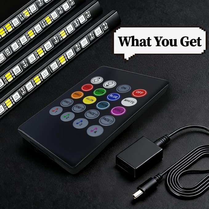 RGB Car Strobe Safety Lights with Remote,Interior LED Light for Car Accessories Women Men Husband Birthday Gift APP Control with USB Port Music Sync Color Change for Truck Decor 12V Dashboard