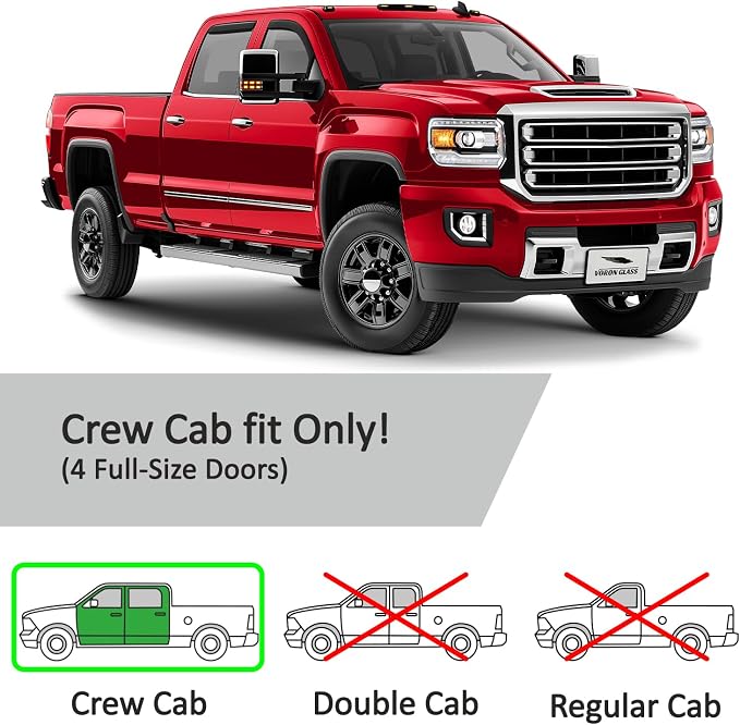 Voron Glass in-Channel Extra Durable Rain Guards for Trucks GMC Sierra 2500HD/3500HD 2015-2019 Crew Cab, Window Deflectors, Vent Window Visors, 4 Pieces - 200445