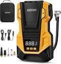 110V AC/12V DC Tire Inflator Portable Air Compressor, Dual Power Electric Air Pump with 150PSI Max Pressure & LED Light, Fast Inflation for Cars, Bikes, Motorcycles, and Inflatables, Yellow