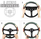 Southwest Aztec Beige Cyan Auto Steering Wheel Cover for Women Men, Universal 15 Inch Soft Elastic Steering Wheel Wrap Anti-Slip Easy to Install Car Accessories