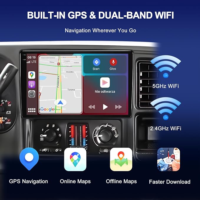 9'' QLED Car Stereo for Chevy Tahoe Suburban 2003-2006 Carplay Android Auto | 4+64G Touch Screen Aftermarket Car Radio with GPS Navigation, AHD 1080P Backup Camera, 5G WIFI, Bluetooth, FM AM RDS Radio