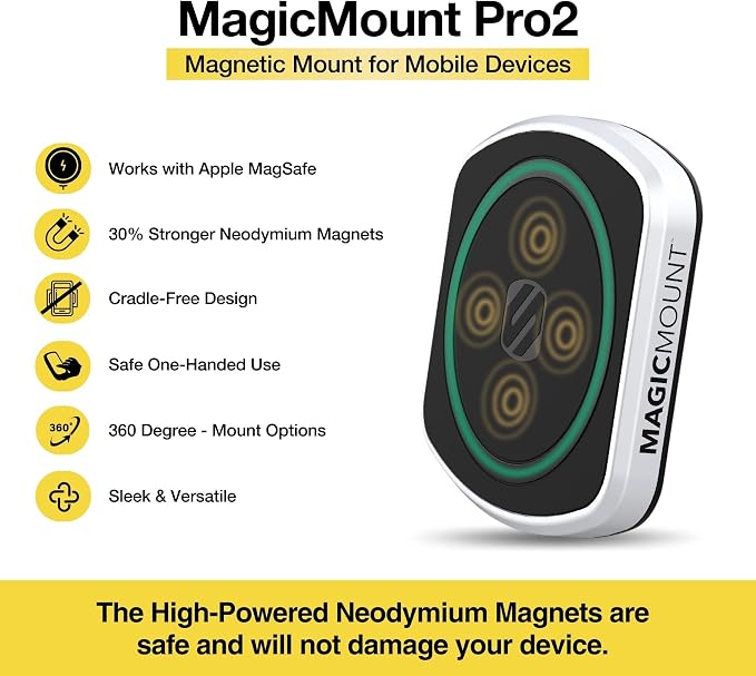 MP2WD-XTSP MagicMount Pro2 Magnetic Car Phone Holder - Ultimate Magnetic Car Mount for Windshield or Dashboard with Suction Cup - Compatible with MagSafe, iPhones, Galaxy, Pixel & Smartphones
