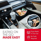 Car Cup Holder Tray and Cup Holder Expander with Phone Slot - Enjoy Your Meal - 9" Car Food Tray Table and Drink Holder for Yeti, Hydroflask, etc.