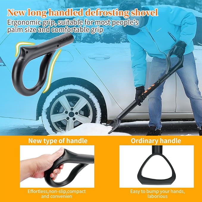 3-in-1 Ice Scraper for Car Windshield,25.8 inch Emergency Snow Shovel with 5.2inch Shovel Blade,Detachable Snow Scrapers with Ergonomic Soft Foam Grip for Cars, Trucks, SUVs, Vehicle(Orange)