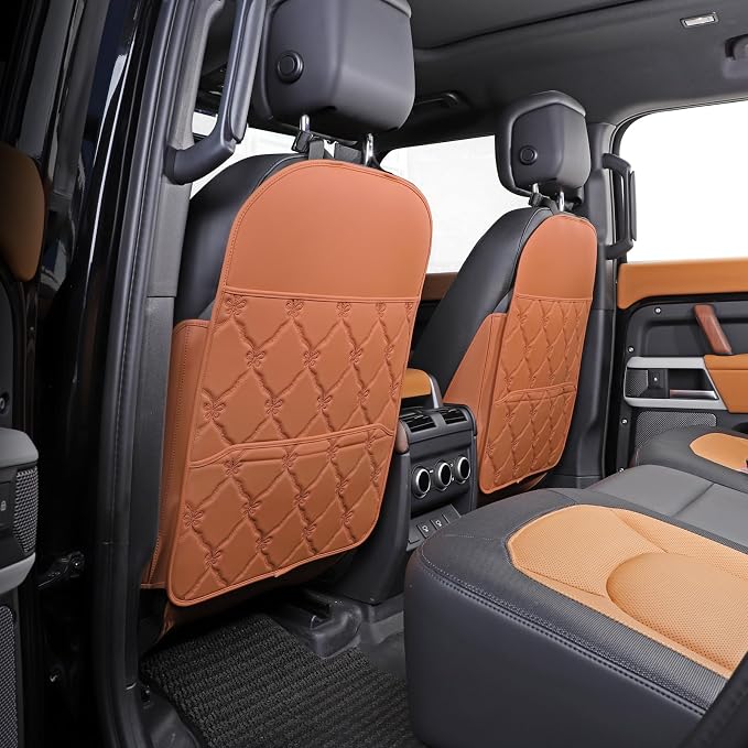 Seat Back Protector w/Dual Pockets,Guards Seats from Kicks & Scuffs | Keeps seat backs looking new for a long time. Easy to install and clean. 2-piece set, size: 30in × 18in × 0.2in