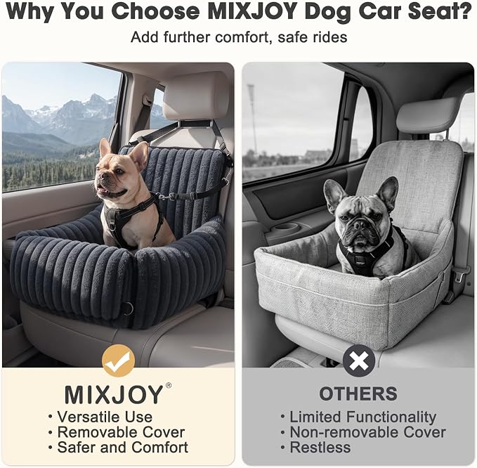 Dog Car Seat for Small/Medium Dogs up to 25 lbs, Multi-Functional Dog Carrier for Car with Detachable Washable Cover, Pet Travel Bed with Clip-On Safety Leash, Grey
