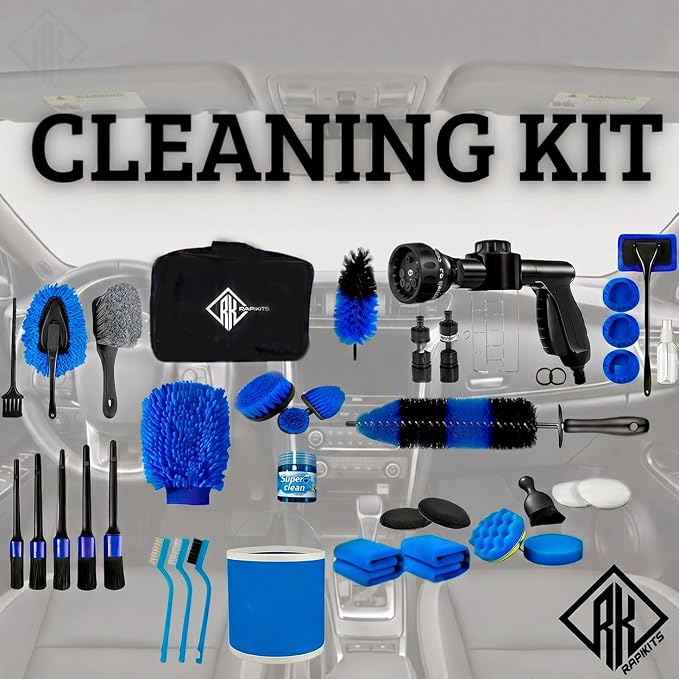 42Pcs Car Detailing Kit, Car Detailing Brush Set, Car Wash Cleaning Kit, Car Detailing Brushes, Professional Car Care Kit for Interior Exterior Wheels, Blue (42)