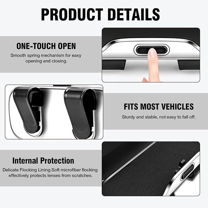 Sunglasses Holder for Car Sun Visor – Soft Vehicle Interior Glasses Organizer Box Accessories,Protective Automotive Eyeglasses Storage Case Hanger,Universal for SUV Sedan Truck (Black)
