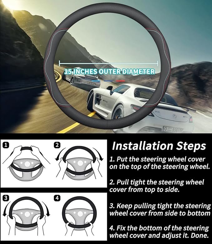 Deer Route Custom-Fit for Hyundai Steering Wheel Cover, Premium Leather Car Cover with Logo, Non-Slip, Breathable, Accessories (A-Style,for Hyundai)