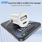 USB C Car Charger for iPhone 17 16 15 Pro Max, 40W Dual Port USB-C & USB-A Car Fast Charging Adapter, 2X3FT C to C Cable & A to C Carplay Cable for iPhone 17 16 15 Series/iPhone Air,iPad,Samsung-Pink