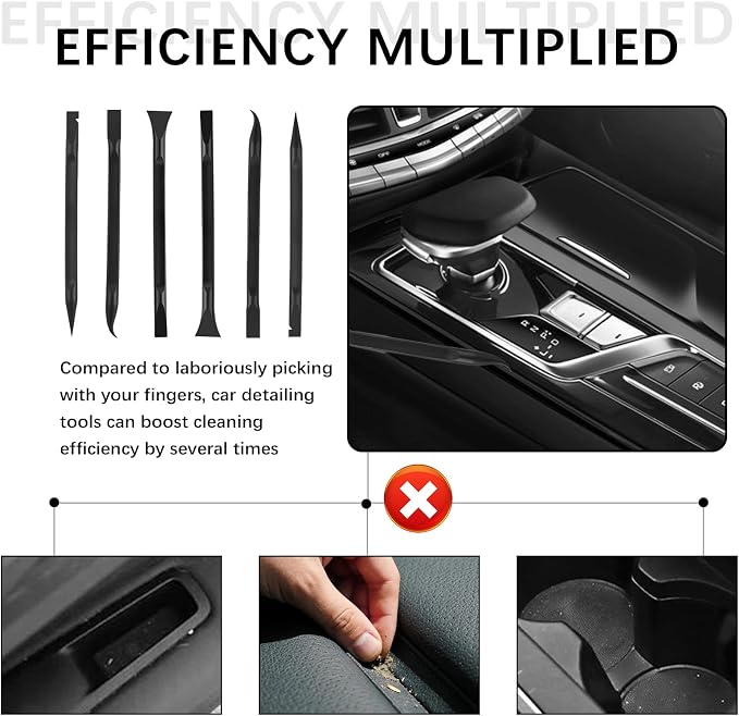 6PCS Car Detailing Pick Set,Car Detailing Tools with 6 Cleaning Heads for Vents,Seams,Cup Holders,Buttons & Interior Gaps,Universal Cars Cleaning Kit for Most Cars SUVs