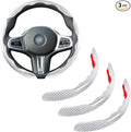 Car Steering Wheel Cover Set Bright Carbon Fiber Wrap Non-Slip 3pcs Steering Wheel Accessories 14.5-15 inch Universal (White)
