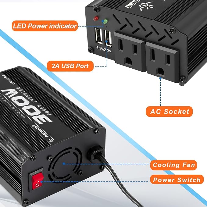 300 Watt Power Inverter dc to ac 12V to 110V Converter Charger for car RV Camping Vehicle Small Power Inverter for car Cigarette Lighter Truck inverter-300W