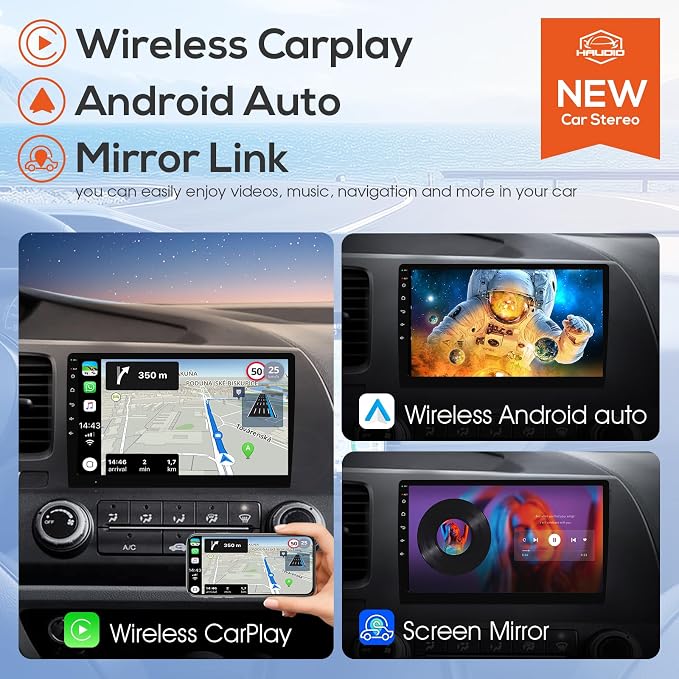 10.1" Double Din Car Stereo, Touchscreen Car Radio with Wireless Apple CarPlay & Android Auto, Bluetooth 4.1, HD Backup Camera, Mirror Link, GPS Navigation, WiFi, Voice Control, 2+64GB, FM/AM