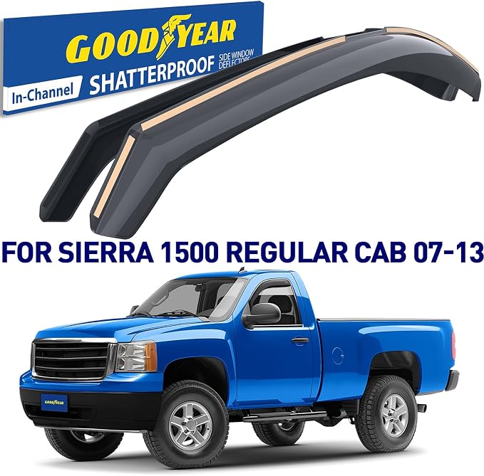 Goodyear Shatterproof in-Channel Window Deflectors for Trucks GMC Sierra 2007-2013 Regular Cab, Rain Guards, Vent Visors Deflector, Truck Accessories, 2pcs- GY003401LPv