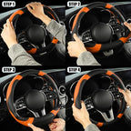 Black Orange Breathable Microfiber Leather Steering Wheel Cover | Breathable Anti Slip Grip Cool Sporty Look Glow for Women Men