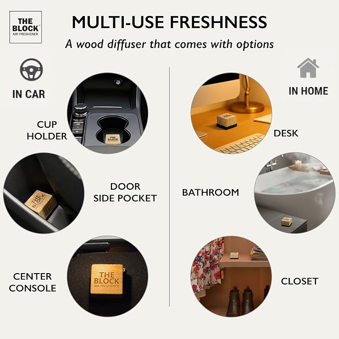 The Block - Wooden Car Air Freshener & Odor Eliminator - Long Lasting 30+ Day Scent - Car & Home Use - Fresh Gift Idea - Made in USA - Citrus Overdrive