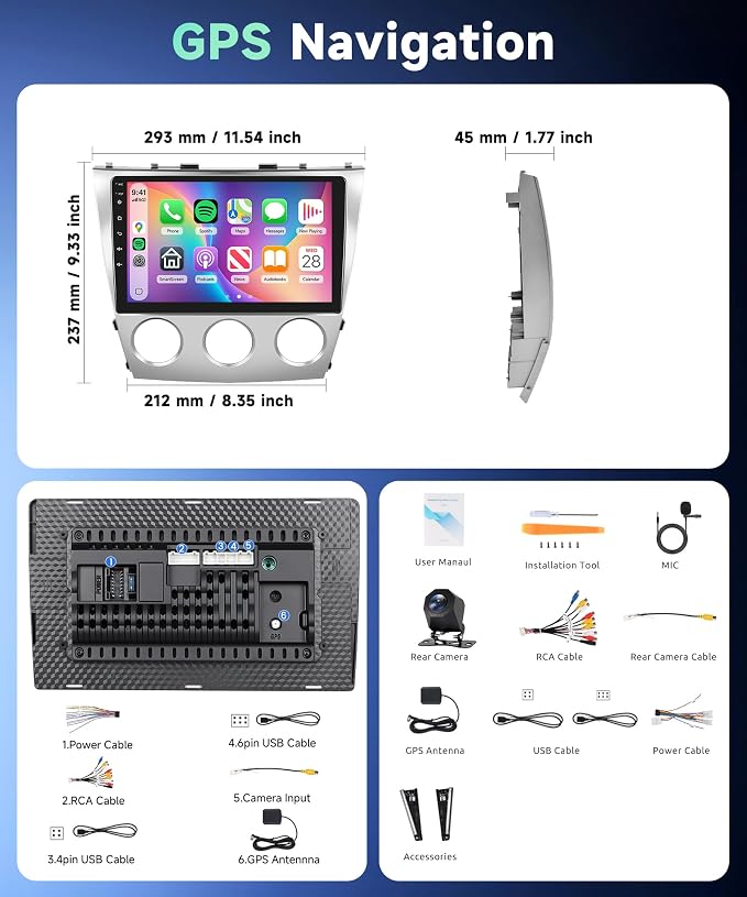 [5G WiFi & 1280 * 720] for Toyota Camry 2006-2011 with Manual A/C Car Radio, 10.1” IPS HD Touch Screen,Wireless CarPlay Android Auto Bluetooth GPS FM RDS SWC Backup Camera(2G+64G)