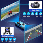 QLED Double Din Car Stereo with Dash Cam & Backup Camera, Wireless Apple CarPlay & Android Auto, Bluetooth, 4.2-Ch 2 Subwoofers Outputs, 7 inch Touchscreen, MirrorLink, FM/AM Radio