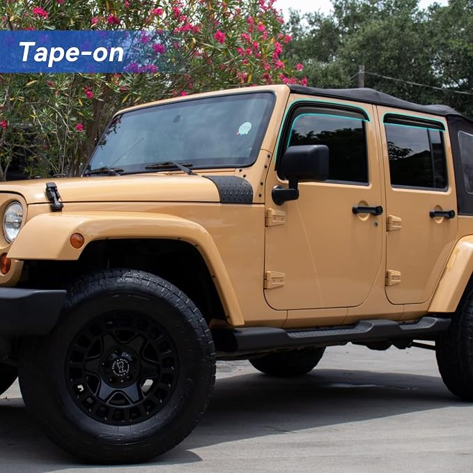 Window Visors Rain Guards Shield for 2007-2018 Jeep Wrangler JK Unlimited 4-Door, Out-Channel Window Vent Wind Deflectors Visors Shades for 07-18 Wrangler JKU