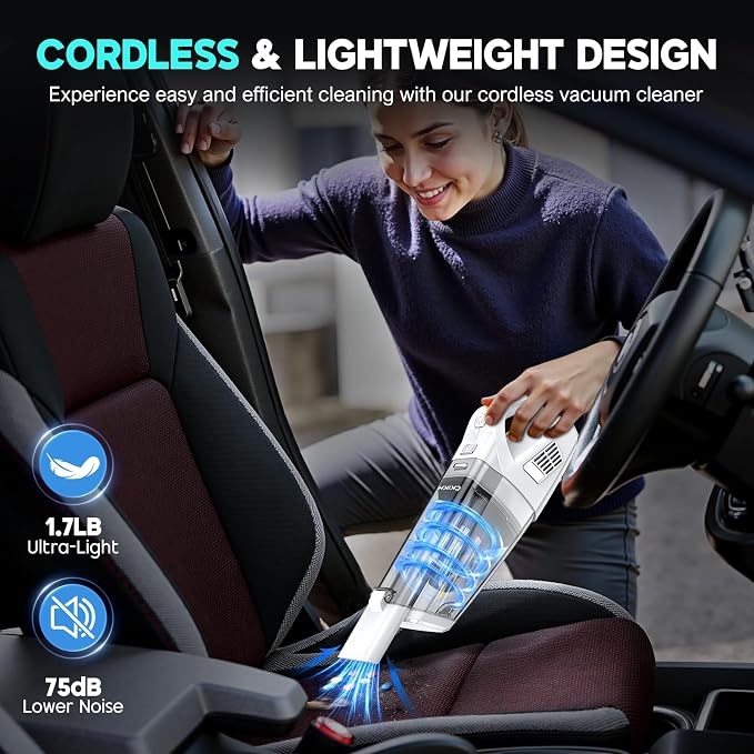 Handheld Vacuum Cordless, 15000PA Strong Suction Hand Held Car Vacuum Cleaner Portable with Multi-Nozzles & Washable Filter, Lightweight Rechargeable Vacuum Cleaner for Home, Car, Office, Pets