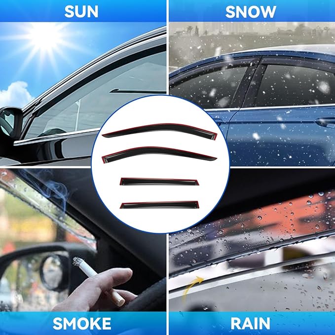 4pcs Smoke Tint Sun Rain Guard Vent Window Visors Compatible with 2021-2024 Nissan Rogue, Outside Mount Tape On Style Acrylic Set of 4 Front+Rear
