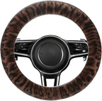 Fluffy Cheetah Car Steering Wheel Cover Luxurious Faux Fur Leopard Print Cute Wheel Protector Universal 15 Inch Fit for Vehicle, Car, Auto, SUV Winter Warm (Coffee)