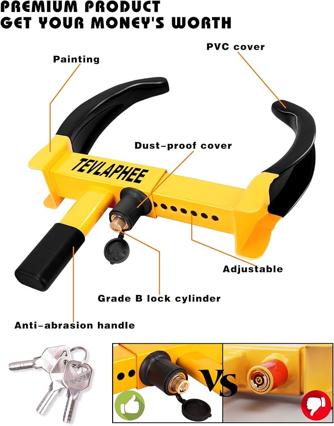 Universal Wheel Lock Heavy Duty Security Trailer Wheel Lock Anti Theft Wheel Locks for Cars SUV Camper Motorcycle Trailer Great Deterrent Bright Color with 3 Keys (Red-Yellow)