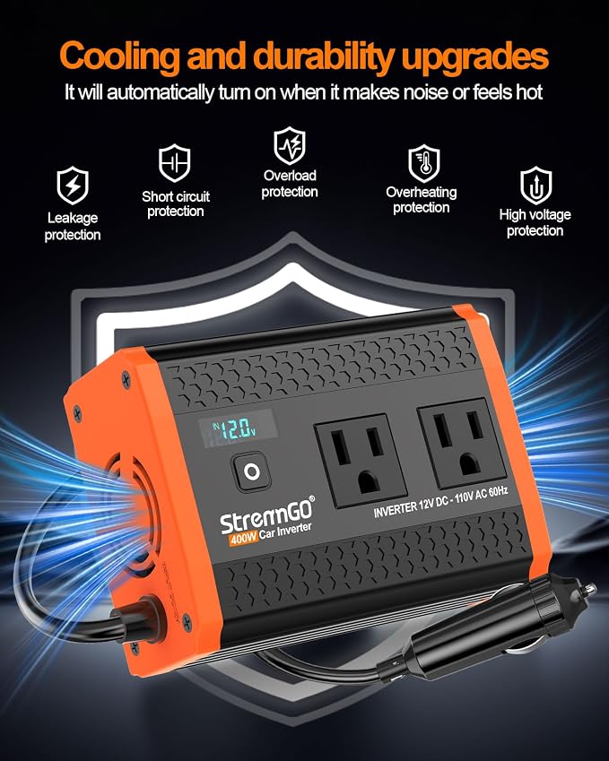 400W Power Inverters for Vehicle Dual AC Car Plug Adapter Outlet | USB 24W/30W Fast Charge, Inverter 12V to110V, Cigarette Lighter Adapter for Laptop/Camping/Road Trippers