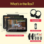 Pyle PLHRDVD108KT 10.5-Inch Universal Headrest Monitors with DVD Players, IR and FM Transmitters and Wireless Headphones