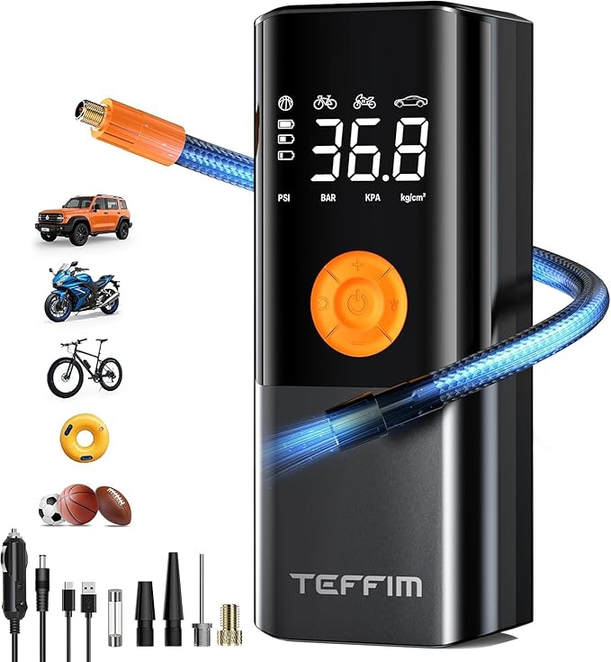 Tire Inflator Portable Air Compressor, Air Pump for Car with Pressure Gauge,Tire Inflator for Car Motorcycle Bike Pump