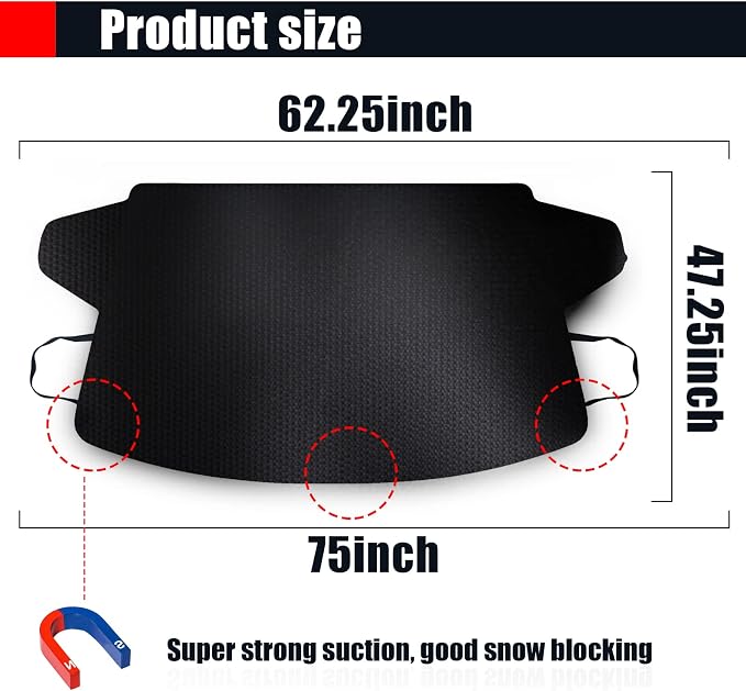 Car Windshield Snow Cover, Upgraded 600D Oxford Fabric Windshield Frost Cover, 75×47 Inch Wind and Snow Protection Kit, Four Seasons Car Windshield Sunshade and Snow Cover, Universal Truck, SUV, Car