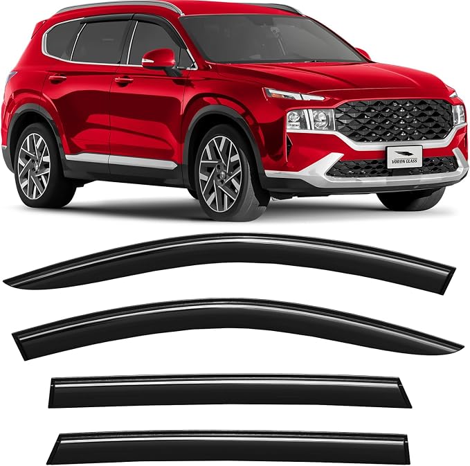 Voron Glass Tape-on Extra Durable Rain Guards for Hyundai Santa Fe 2019-2023, Window Deflectors, Vent Window Visors, 4 Pieces - 100943