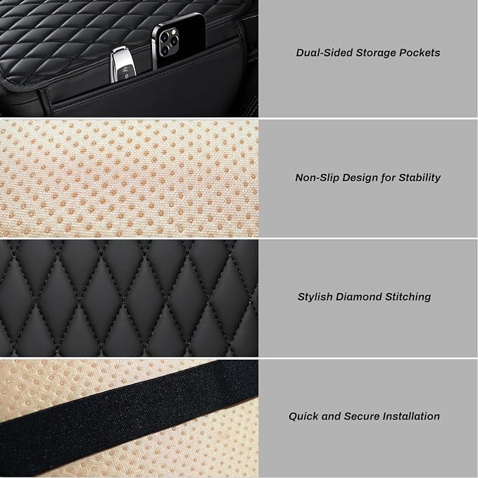 Car Center Console Cover, Upgraded Microfiber Leather Car Arm Rest Cover with 2 Storage Bags, Universal Armrest Cover for Car Storage Box Car Interior Accessories Protector for Most Vehicle