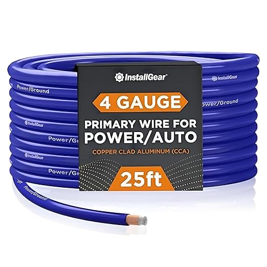 4 Gauge Wire (25ft) Copper Clad Aluminum - Primary Automotive Wire, Car Amplifier Power & Ground, Battery, Car Audio Speaker, RV Trailer Welding Cable