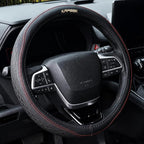 15 inch Steering Wheel Cover, Breathable Perforated Microfiber Leather, Sporty Diamond Texture, Anti-Slip Red Stitching Car Steering Wheel Protector, Universal Fit for Cars SUVs Trucks, Black
