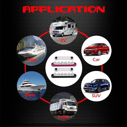 6 x M8 (5/16") Studs Power Distribution Block Bus Bar 12V, 5.9" HD 200A Marine BusBar Battery Distribution Block W/Cover for Car Boat Solar (Red & Black)