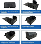 Trunk Organizer for Car With Lid,Foldable Trunk Organizer for SUVs & Sedans,Multi-Functional Leather Storage Box- Black Grid - Small