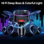 Bluetooth 5.4 FM Transmitter Car Adapter 48W (PD 36W & 12W) [Light Switch] [HiFi Bass Sound] [Fast Charging] Wireless Radio Music Adapter LED Display Hands-Free Calling Support USB Drive