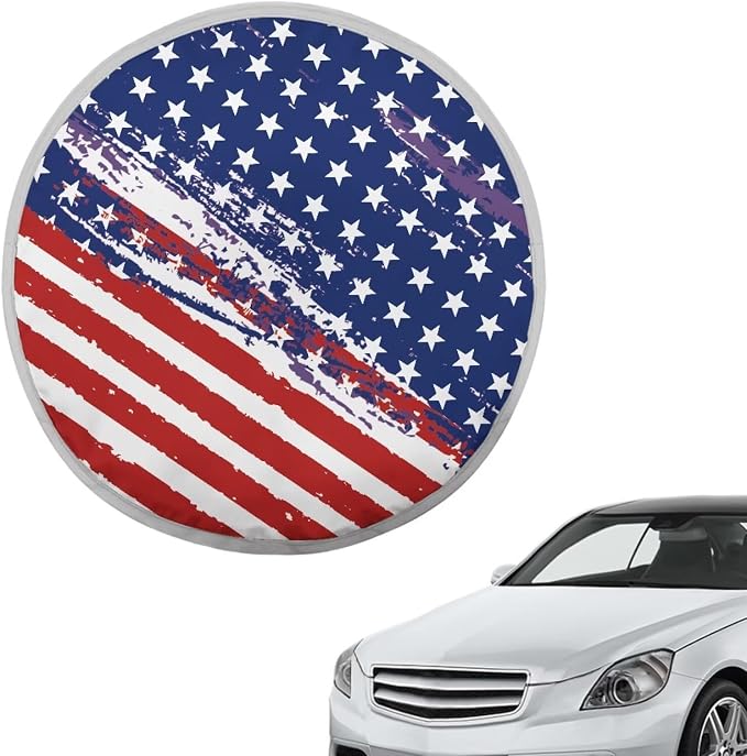 US Flag Steering Wheel Sun Shade Cover Cooling Steering Wheel Sun Block Anti-Heat Aluminum Foil Steering Wheel Cover Steering Wheel Sun Heat Shield for SUV Truck Van