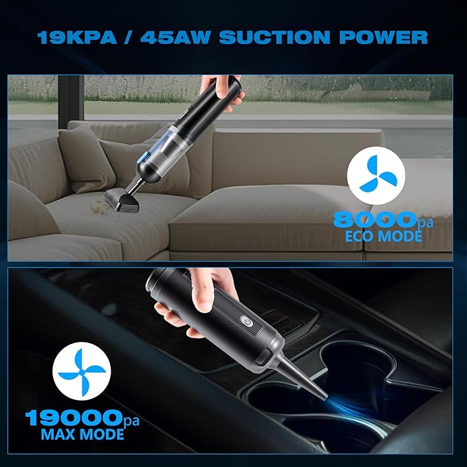 Airflex Go Cordless Car Vacuum 16000Pa, 4-in-1 Handheld Vacuum with Air Duster & Inflator, Portable Mini Vac for Car Detailing, Pet Hair, Keyboard Cleaning (Black)