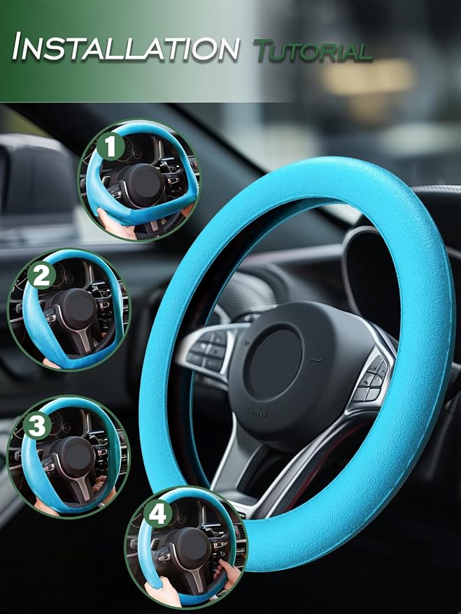 Car Steering Wheel Cover, Non-Slip Silicone Material, Multiple Color Choices, Universal Auto Parts Steering Wheel Cover, Suitable for Most Cars (Light Blue)