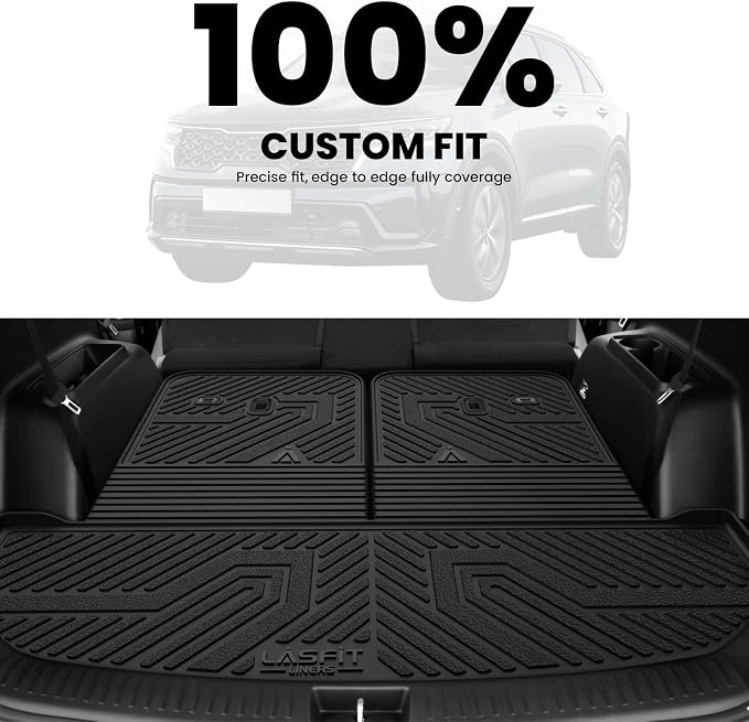 Cargo Mat & Backrest Mats for Kia Sorento 2026 2025 2024 2023 2022 2021, All Weather TPE Custom Fit Cargo Liners Trunk Mat & SeatBack Mats Accessories for Kia Sorento 2021-2026, Black