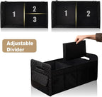 Car Trunk Organizer for SUV, Car Storage Organizer Collapsible Multi Compartment Container Box, Adjustable Car Accessories for Women/Men, Large Black