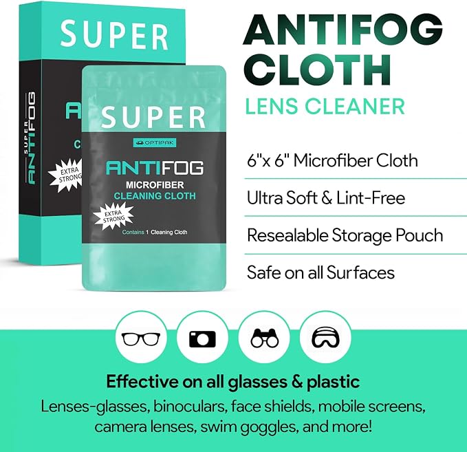Anti Fog Microfiber Cleaning Cloth for Glasses | Individually Wrapped Microfiber Lens Cleaning Cloth for Eyeglasses, Lenses, Binoculars, Face Shields, Ski Masks or Swim Goggles (10 Count)