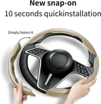 3Pcs Carbon Fiber Steering Wheel Cover Universal Fit 99% Cars | Non-slip soft grip, easy to wipe clean, quick to install, perfect for daily commutes and road trips, Beige