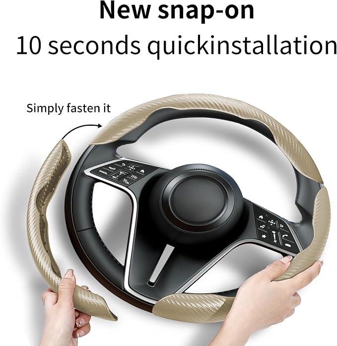 3Pcs Carbon Fiber Steering Wheel Cover Universal Fit 99% Cars | Non-slip soft grip, easy to wipe clean, quick to install, perfect for daily commutes and road trips, Beige