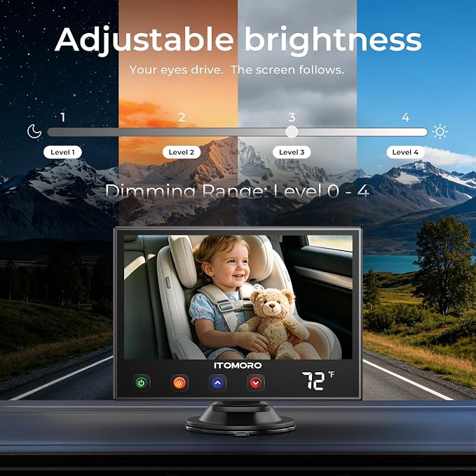 Baby Car Camera with Real-Time Temp Display for Car Seat & Vehicles | Real-Time Cabin Temperature Display