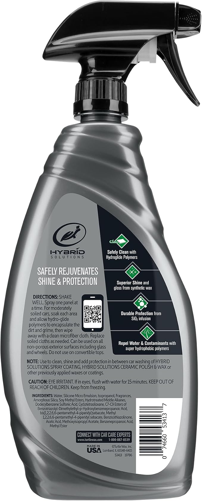 Hybrid Solutions Ceramic 3-in-1 Car Detailer, Waterless Car Wash, Long-lasting HydrophobicWax Protection and High Gloss Shine, Safe For All Exterior Surfaces, 32 oz (Pack of 3)