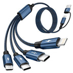 4 in 2 Multi Charging Cable,Dual Type-C Multiple Charger Cable,USB A/C Charging Cables for Multiple Devices with IP/Micro/USBC Port, Universal USB C Cable Phone Charger Cord for iPhone 16-12,Navy